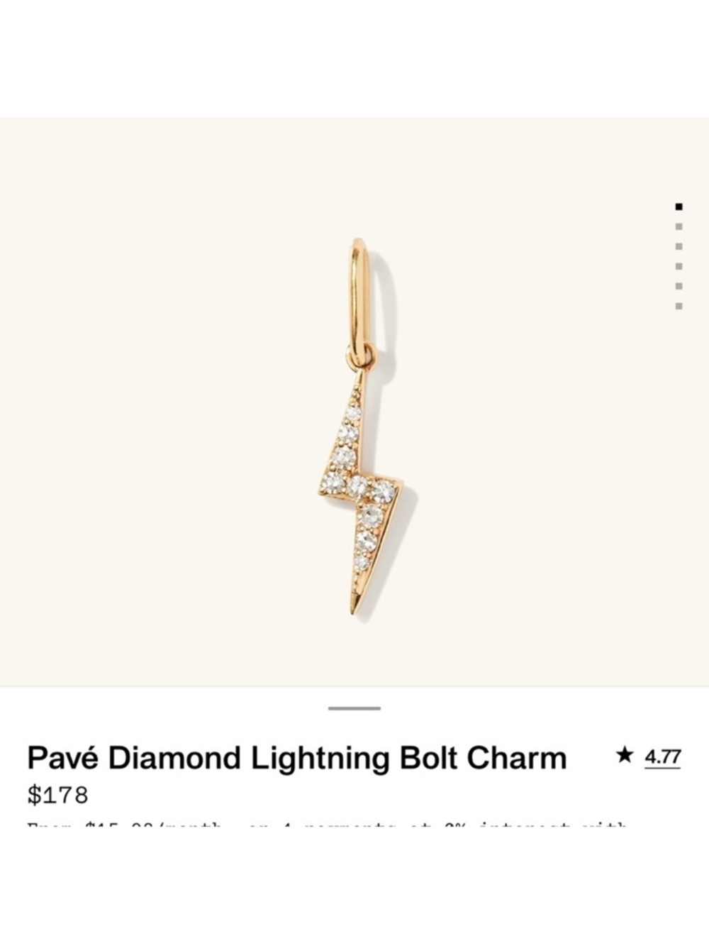Mejuri Gold Lightning Bolt Charm with Pavé Diamonds (single)
